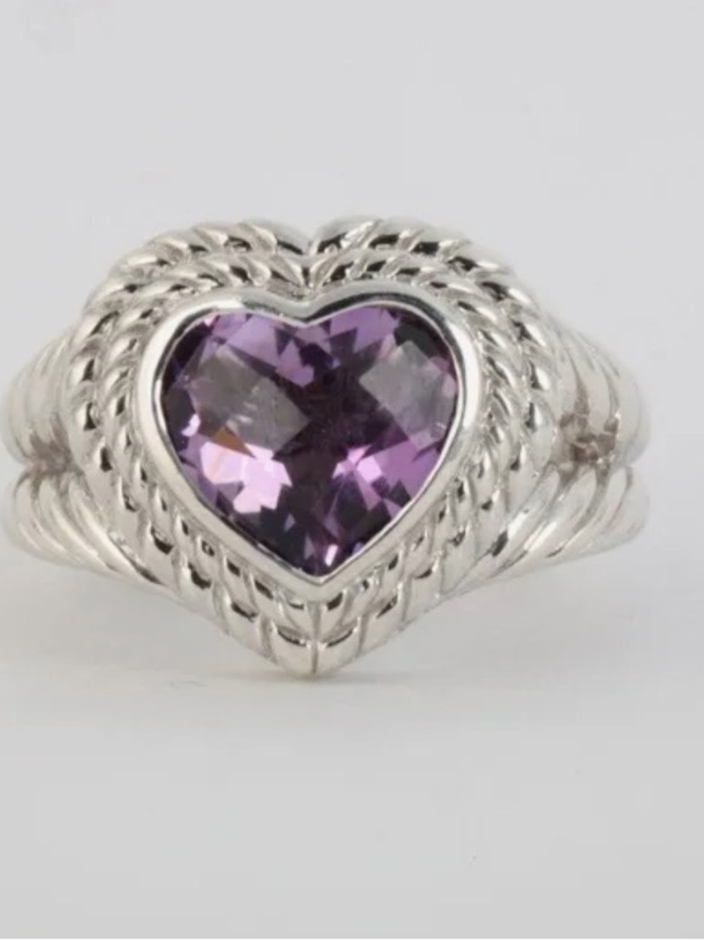 Judith Ripka Silver Heart Ring with Purple Amethyst Stone